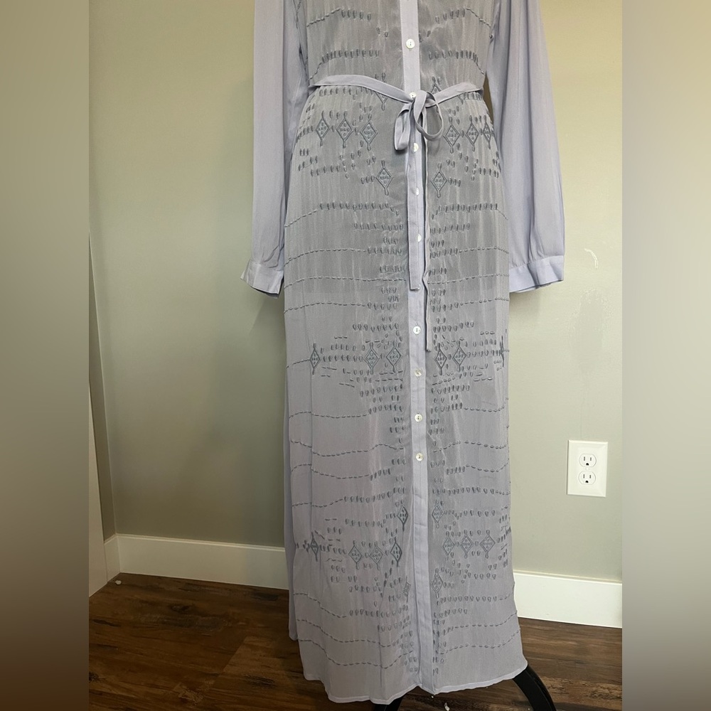 Soft Surroundings Elegant Blue Mist Sheer Shirt Maxi Dress NWT embroidered - Picture 3 of 10